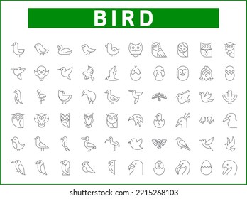 Simple Set of bird Related Vector Line Icons.
Vector collection of owl, sparrow, penguin goose and dove symbols or logo elements in thin outline.