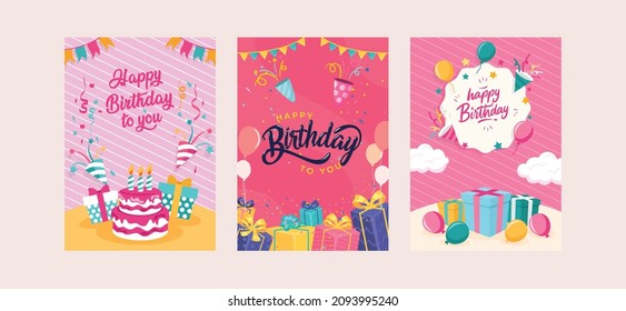 A simple set of birthday cards template for girl.