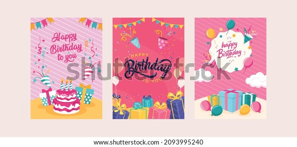 Simple Set Birthday Cards Template Girl Stock Vector (Royalty Free ...