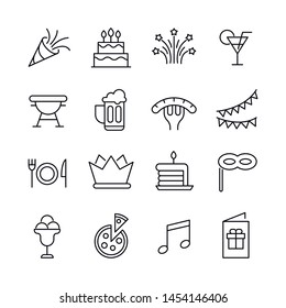 Simple set of Birthday icons in trendy line style. Modern vector symbols, isolated on a white background. Linear pictogram pack. Line icons collection for web apps and mobile concept.