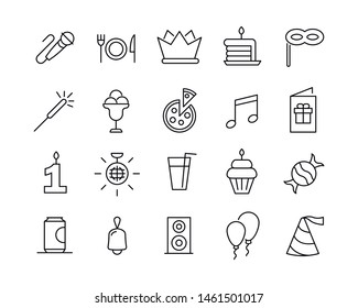 Simple set of Birthday modern thin line icons. Trendy design. Pack of stroke icons. Vector illustration isolated on a white background. Premium quality symbols.