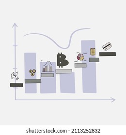 Conjunto simple de elementos y detalles del vector relacionados con la moneda de cifrado de Bitcoin Ethereum. Dibujo de dibujos animados en línea y colección de símbolos de estilo plano.