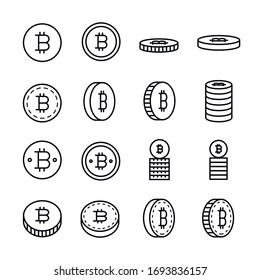 Simple set of bitcoin icons in trendy line style. Modern vector symbols, isolated on a white background. Linear pictogram pack. Line icons collection for web apps and mobile concept.