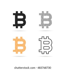 simple set of bitcoin logo with shadow. concept of peering, private pay, closed swap, one zero code, p2p, cryptography. flat style trend modern brand design vector illustration on white background
