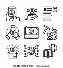 Simple Set Bitcoin Vector line Icons. Line with Editable stroke