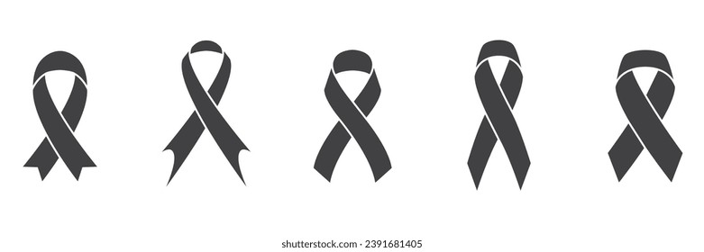 Simple set of Black awareness ribbon icon on transparent background. Symbol of mourning and melanoma. Raster version. awareness ribbon as a symbol of humanity, moral support, 
