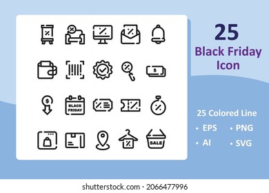 Conjunto simple de iconos de línea de vectores relacionados con el Viernes Negro. Colección de iconos de la línea delgada de la compra. ilustración vectorial - Colección de iconos vectoriales de estilo de color de alta calidad.