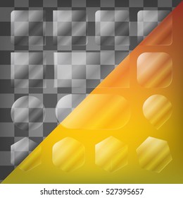 Simple set black and white glass blank banners, on transparent background