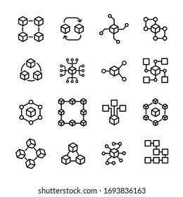 Simple set of blockchain icons in trendy line style. Modern vector symbols, isolated on a white background. Linear pictogram pack. Line icons collection for web apps and mobile concept.