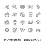 Simple Set of Blockchain Related Vector Line Icons. Contains such Icons as Mining, Smart Contract, Electronic Key and more. Editable Stroke. 48x48 Pixel Perfect.