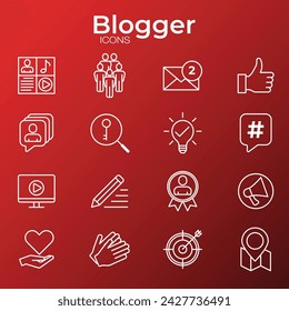 Conjunto simple de iconos de línea de vectores relacionados con blogs. Trazo editable perfecto.