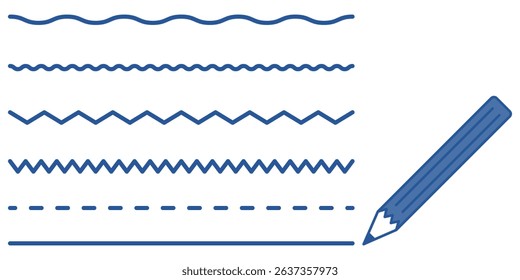 Simple Set of Blue Pencil and Ruled Lines Vector Illustration