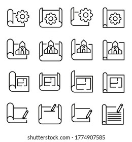 Simple set of blueprint icons in trendy line style. Modern vector symbols, isolated on a white background. Linear pictogram pack. Line icons collection for web apps and mobile concept.