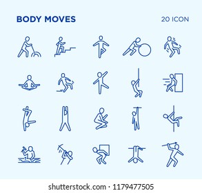 Simple set of body moves vector line icons