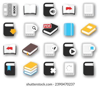 simple set book icon illustration style flat