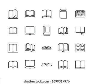 Simple set of book icons in trendy line style. Modern vector symbols, isolated on a white background. Linear pictogram pack. Line icons collection for web apps and mobile concept.