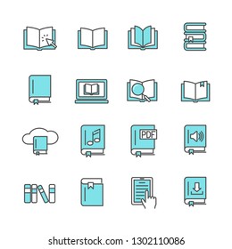 Simple Set of book Related Vector Line Icons. Contains such Icons as magazine page, newspaper, article, reading, textbook, audiobook, e-book and more. - Vector