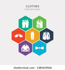 simple set of bow tie, hooded jacket, oxford wave blazer, jean icons, contains such as icons pilot sunglasses, formal shirt, chino shorts and more. 64x64 pixel perfect. infographics vector