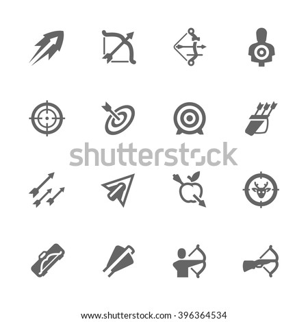 Simple Set of Bows and Arrows Related Vector Icons. Contains such icons as bow, targeting, arrow tips and more.