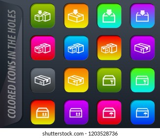 Simple set of box and crates related colored icons in the holes easily adapt to any background