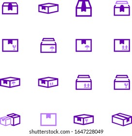 Conjunto simple de iconos de caja y de creación de vectores relacionados para el diseño