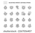 Simple Set of Box Related Vector Line Icons. Contains such Icons as Engineering Toolbox, Creative Collection, Abstract package box and more. Editable Stroke. 48x48 Pixel Perfect.