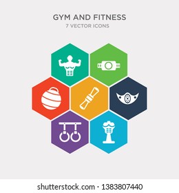 simple set of boxing mannequin, gymnastic rings, elevation mask, exercise bands icons, contains such as icons fitness ball, fitness belt, fitness body and more. 64x64 pixel perfect. infographics