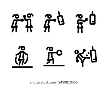 Simple Set of Boxing Related Vector Line Icons. Contains Icons as Fighter, Punching Bag, Skipping Rope and more.