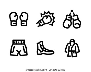 Simple Set of Boxing Related Vector Line Icons. Contains Icons as Hand Glove, Punch, Short Pants and more.