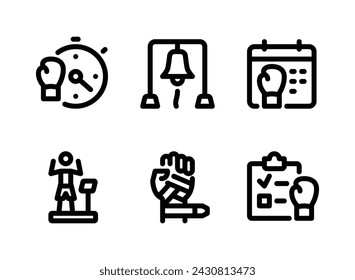 Simple Set of Boxing Related Vector Line Icons. Contains Icons as Timer, Bell, Calendar and more.