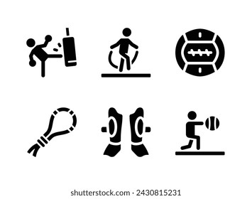 Simple Set of Boxing Related Vector Solid Icons. Contains Icons as Kick Boxing, Skipping Rope, Medicine Ball and more.