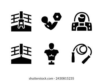 Simple Set of Boxing Related Vector Solid Icons. Contains Icons as Boxing Ring Corner, Bicep Curl, Gym Bag and more.