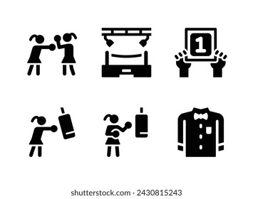 Simple Set of Boxing Related Vector Solid Icons. Contains Icons as Fighter, Boxing Ring, Board and more.