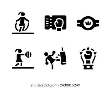 Simple Set of Boxing Related Vector Solid Icons. Contains Icons as Skipping Rope, Ticket, Champion Belt and more.