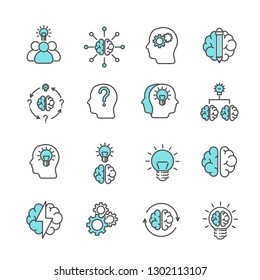 Simple Set of brainstorming Related Vector Line Icons. Contains such Icons as thoughts, idea, meeting, think, brain, head and more. - Vector