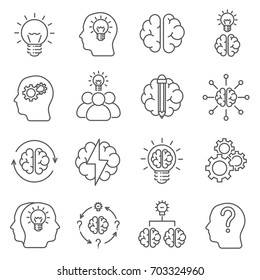 Simple Set of brainstorming Related Vector Line Icons. Contains such Icons as thoughts, idea, meeting, think, brain, head  and more. 