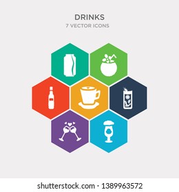 simple set of brewery, brindis with wine glasses, caipirinha, cappuccino icons, contains such as icons cask, coconut drink, coke and more. 64x64 pixel perfect. infographics vector