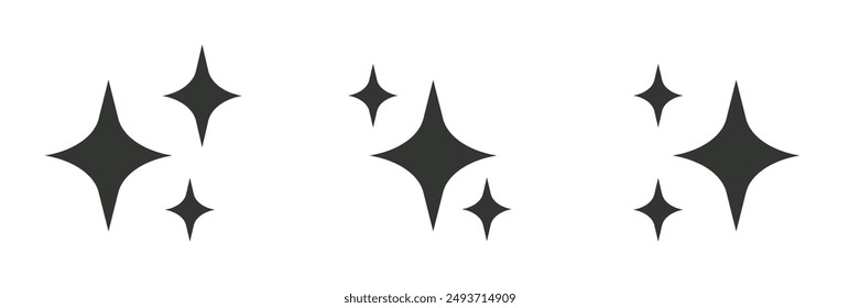 Simple set of bright sparkles shapes. Burst explosion of shiny stars. Light signs graphic. Vector icons in flat style