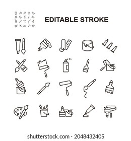 Simple Set of Brushes and Painting Related Vector Line Icons. Contains such Icons as Spray, Color palette, Paint Bucket and more. Editable Stroke. Eps 10.