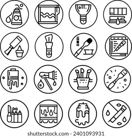 Simple Set of Brushes and Painting Related Vector Line Icons. Contains such Icons as Spray, Color palette Paint Bucket and more. Editable Stroke