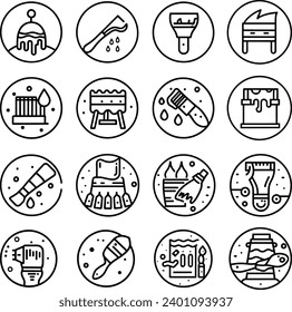 Simple Set of Brushes and Painting Related Vector Line Icons. Contains such Icons as Spray, Color palette Paint Bucket and more. Editable Stroke