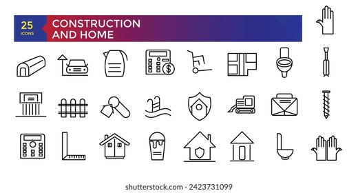 Conjunto simple de iconos relacionados con la construcción y la construcción conjunto de iconos, colección de iconos