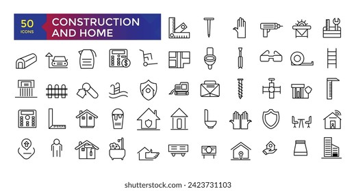 Conjunto simple de iconos relacionados con la construcción y la construcción conjunto de iconos, colección de iconos