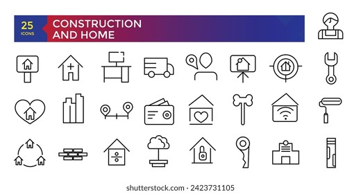 Simple set of building and construction related icons con set, icons collection