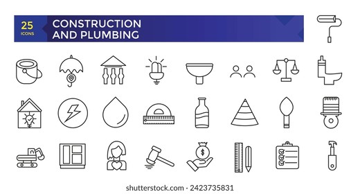 Conjunto simple de iconos relacionados con la construcción y la construcción, colección de iconos de fontanería