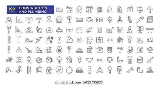 Conjunto simple de iconos relacionados con la construcción y la construcción, colección de iconos de fontanería