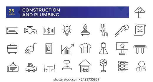 Simple set of building and construction related icons  set, plumbing icons collection