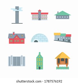 Iconos de color de los vectores de las construcciones simples. Color con trazo editable
