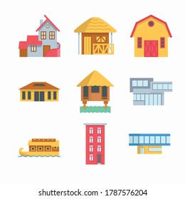 Simple Set Buildings Vector Color Icons. Color with Editable stroke
