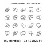 Simple Set of Business Communication Related Vector Line Icons. Contains such Icons as Meeting, Conference Call, Agreement, Chat and more. Editable Stroke. 48x48 Pixel Perfect.